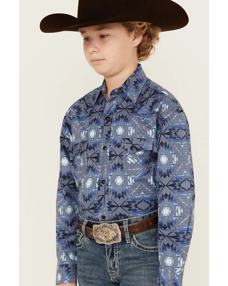 Rock & Roll Denim Boys' Bright Southwestern Print Long Sleeve Pearl Snap Western Shirt