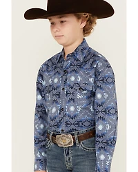 Rock & Roll Denim Boys' Bright Southwestern Print Long Sleeve Pearl Snap Western Shirt