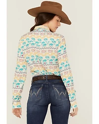 Roper Women's Buffalo Roam Southwestern Print Long Sleeve Pearl Snap Western Shirt
