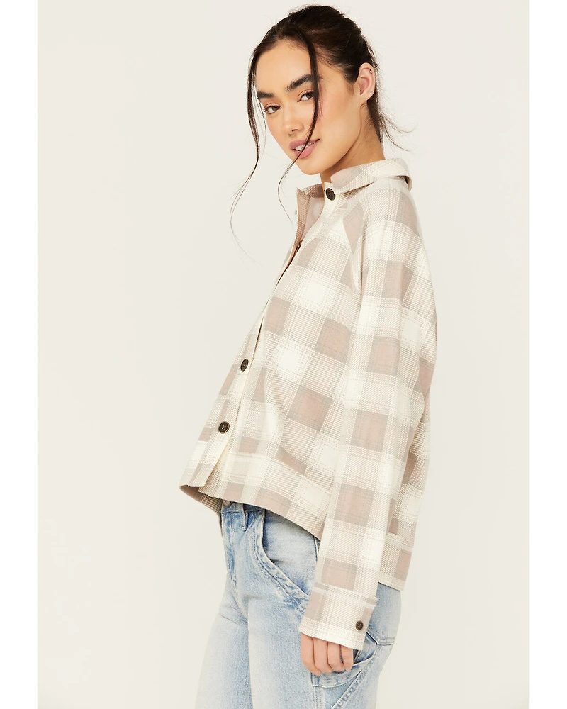 Cleo + Wolf Women's Anthony Heathered Knit Long Sleeve Cropped Shacket