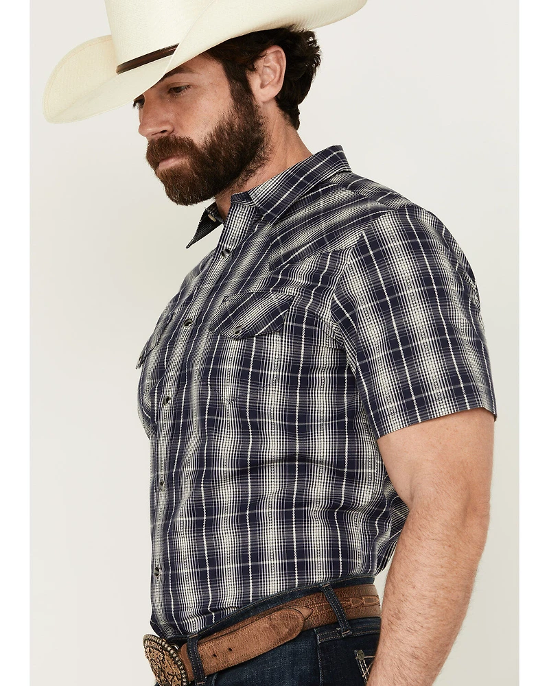 Gibson Men's Chain Link Plaid Print Short Sleeve Snap Western Shirt