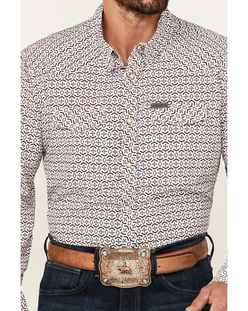 Panhandle Select Men's Southwestern Geo Print Long Sleeve Snap Performance Stretch Western Shirt