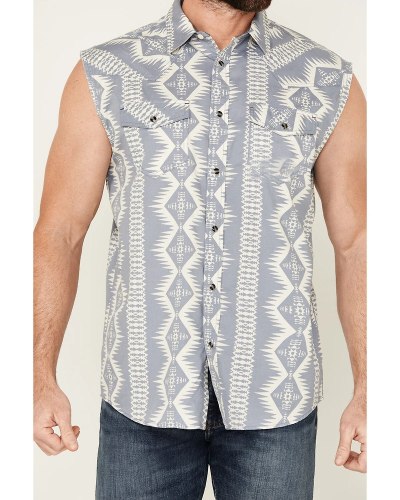 Cody James Men's Blue Sky Southwestern Print Sleeveless Snap Western Shirt