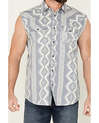 Cody James Men's Blue Sky Southwestern Print Sleeveless Snap Western Shirt