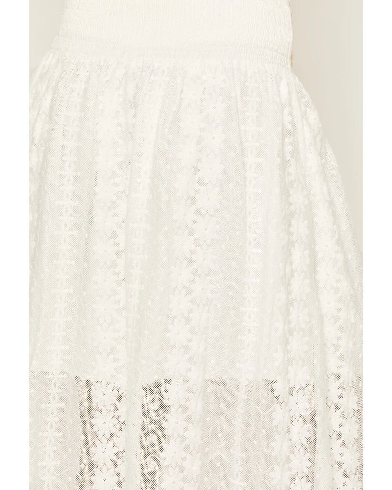 Miss Me Women's Lace Floral Embroidered Button-Front Midi Skirt