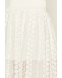 Miss Me Women's Lace Floral Embroidered Button-Front Midi Skirt