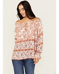 Wild Moss Women's Floral Border Print Off The Shoulder Top