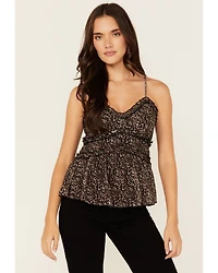Originality Women's Leopard Print Ruffle Lace Top