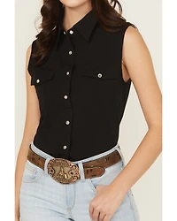 Cowgirl Hardware Women's Solid Sleeveless Rhinestone Snap Western Shirt
