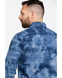 Rock & Roll Denim Men's Spray Washed Satin Plaid Long Sleeve Western Shirt