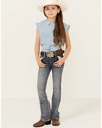 Shyanne Little Girls' Medium Wash Faded Paisley Pocket Stretch Bootcut Jeans