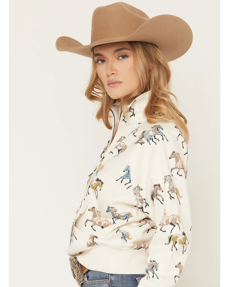 Shyanne Women's Horse Print 1/2 Zip Fleece Pullover