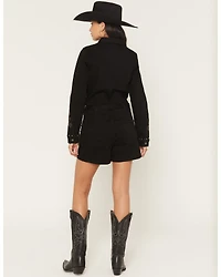 Rock & Roll Denim Women's Western Embroidered Long Sleeve Snap Romper
