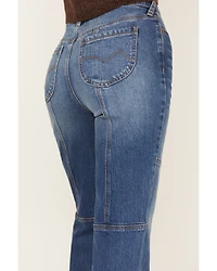 Cleo + Wolf Women's Dark Wash High Rise Slim Stretch Straight Jeans