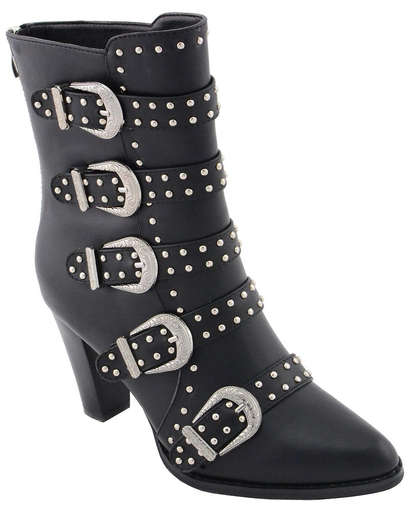 Milwaukee Leather Women's Studded Buckle Up Boots - Round Toe