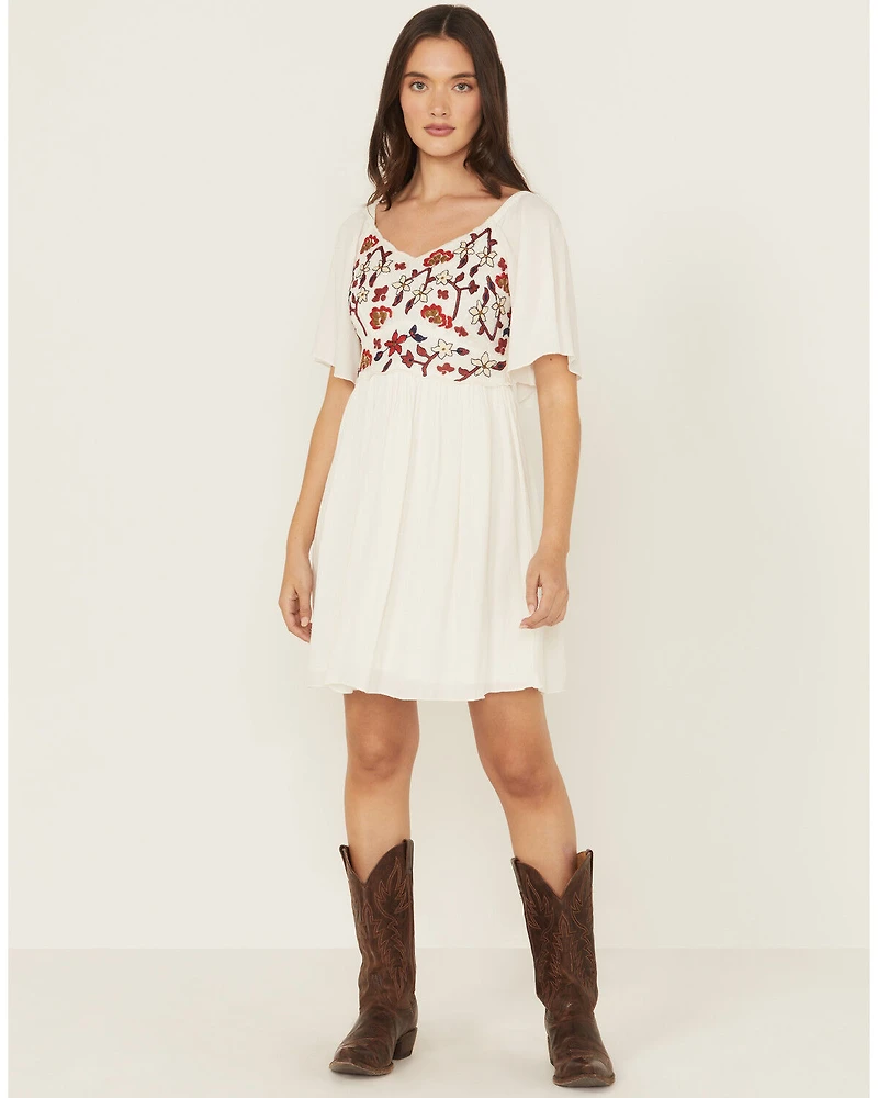 Shyanne Women's Embroidered Crinkle Flutter Sleeve Mini Dress
