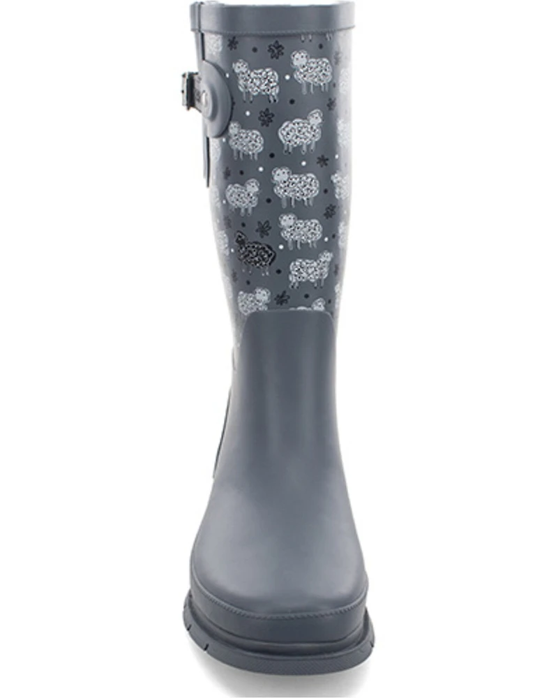 Western Chief Women's Black Sheep Faux Fur Tall Rain Boots