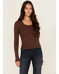 Shyanne Women's Solid Ribbed Long Sleeve Shirt