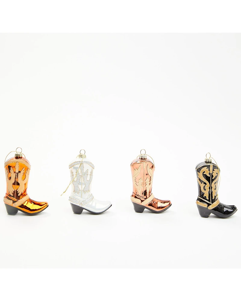 Boot Barn Cowboy Boots Glass Christmas Ornament Set - 4 Piece