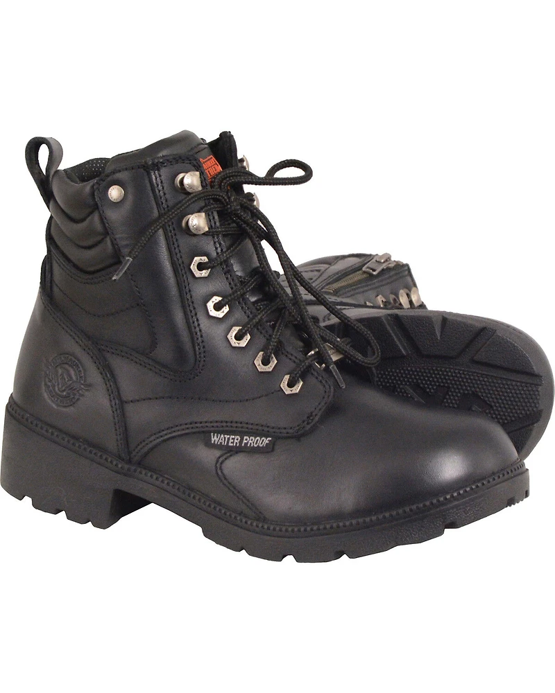 Milwaukee Leather Women's Waterproof Side Zipper Boots - Round Toe