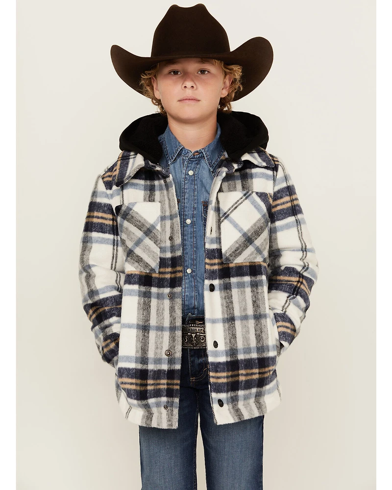 Urban Republic Little Boys' Plaid Print Sherpa Lined Hooded Shirt Jacket