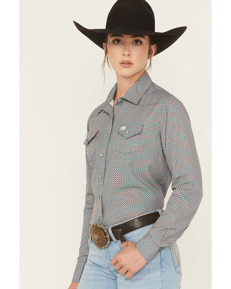 Cinch Women's Geo Print Long Sleeve Snap Stretch Western Shirt