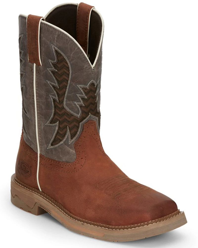 Justin Men's Bolt Redwood Pull On Soft Work Boots - Square Toe