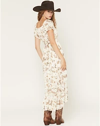 Shyanne Women's Western Print Flutter Sleeve High-Low Midi Dress