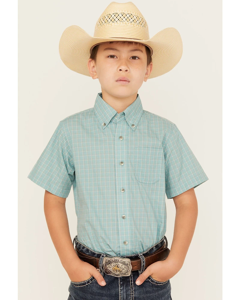 Wrangler Riata Boys' Plaid Print Short Sleeve Button-Down Western Shirt