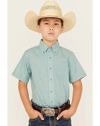 Wrangler Riata Boys' Plaid Print Short Sleeve Button-Down Western Shirt