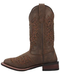 Laredo Women's Stella Leopard Print Inlay Studded Western Performance Boots - Square Toe