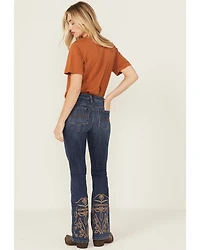 Idyllwind Women's Hawkins Dark Wash Rebel Mid Rise Boot Stitch Super Stretch Denim Jeans