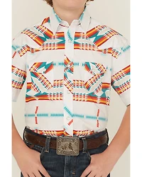 Rock & Roll Denim Boys' Southwestern Print Short Sleeve Pearl Snap Western Shirt