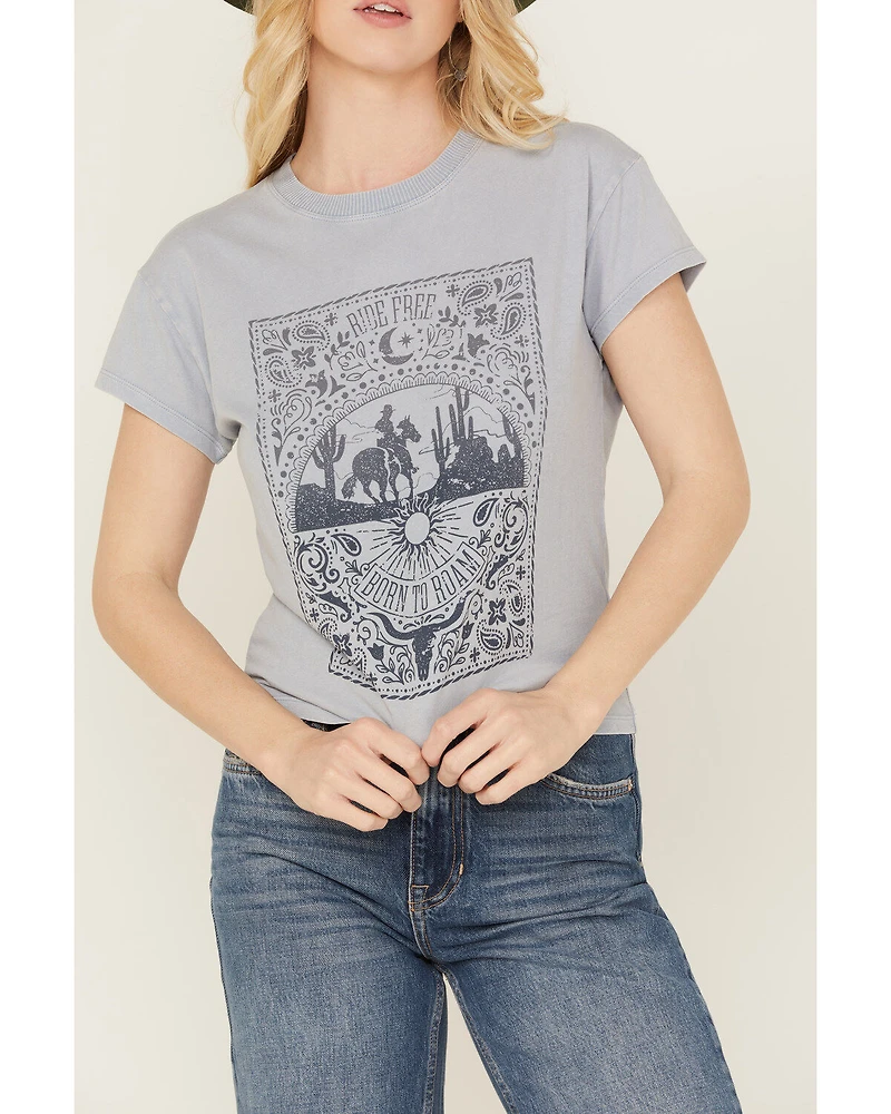 White Crow Women's Ombre Bandana Short Sleeve Graphic Print Tee