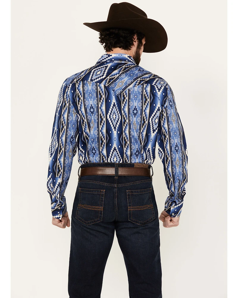 Rock & Roll Denim Men's Southwestern Striped Long Sleeve Pearl Snap Stretch Western Shirt