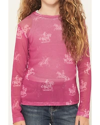 Cowgirl Hardware Girls' Desert Bronc Long Sleeve Mesh Top