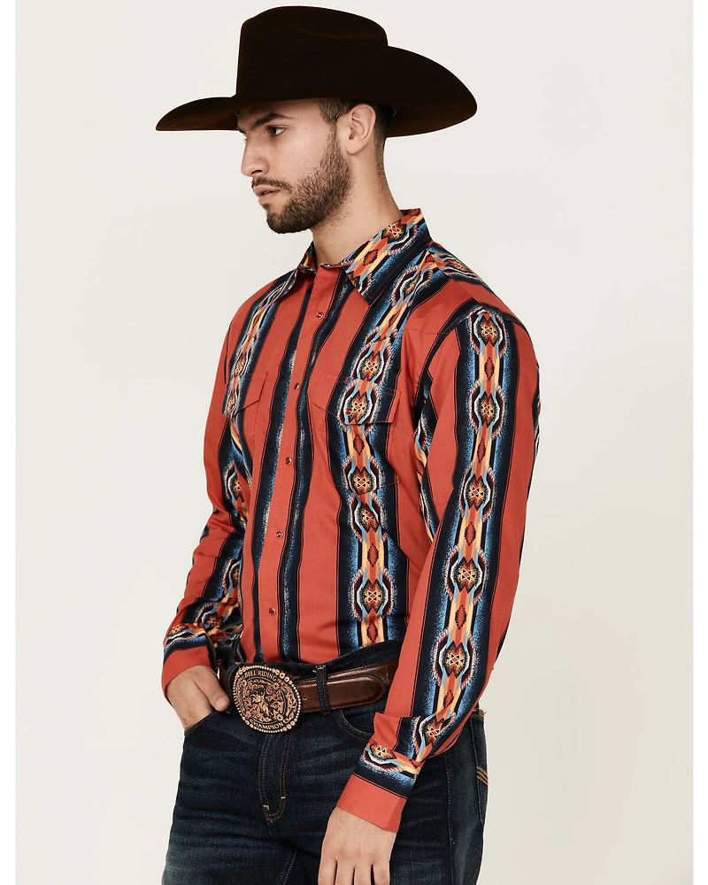 Wrangler Men's Checotah Southwestern Striped Print Long Sleeve Pearl Snap Western Shirt