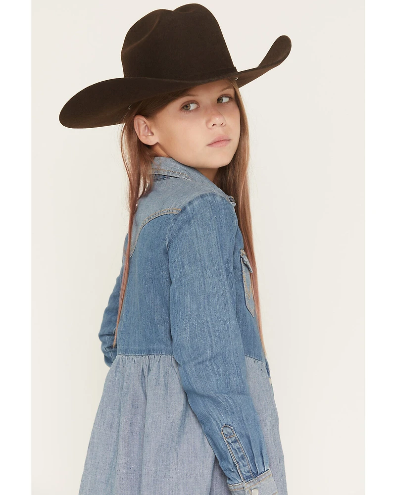 Wrangler Girls' Two-Toned Long Sleeve Denim Dress