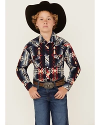 Rock & Roll Denim Boys' Southwestern Print Long Sleeve Pearl Snap Stretch Western Shirt