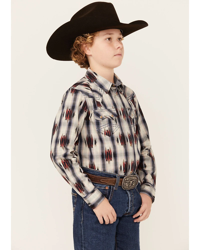 Cody James Boys' Zion Sunset Plaid Print Long Sleeve Snap Western Shirt