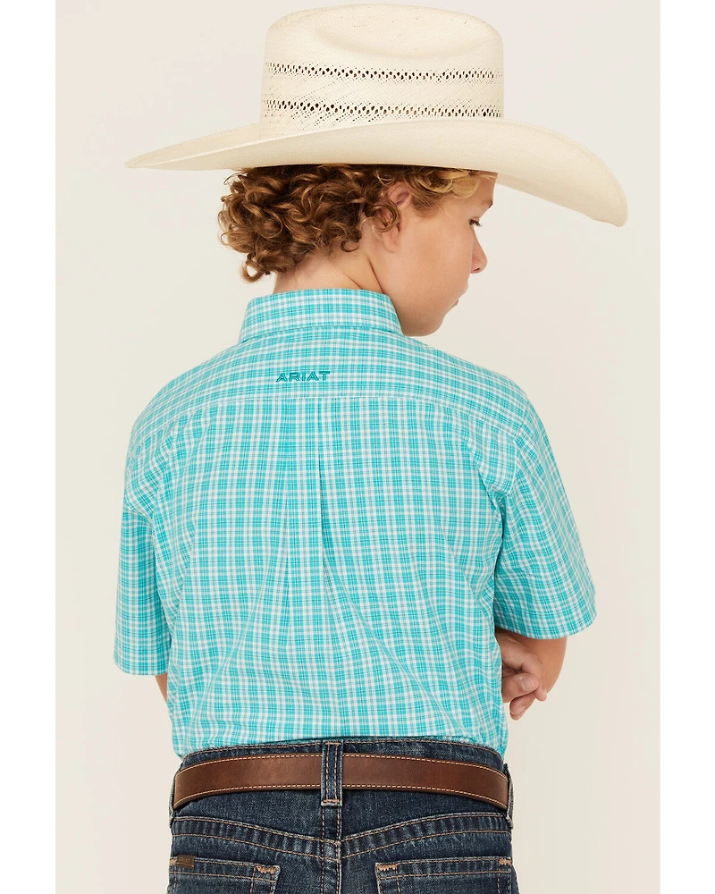 Ariat Boys' Pro Jensen Plaid Print Short Sleeve Button-Down Western Shirt