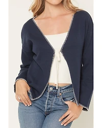 Originality Women's Whip Stitch Tie Front Sweater