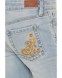 Shyanne Girls' Ophelia Floral Embroidered Light Wash Flare Stretch Denim Jeans