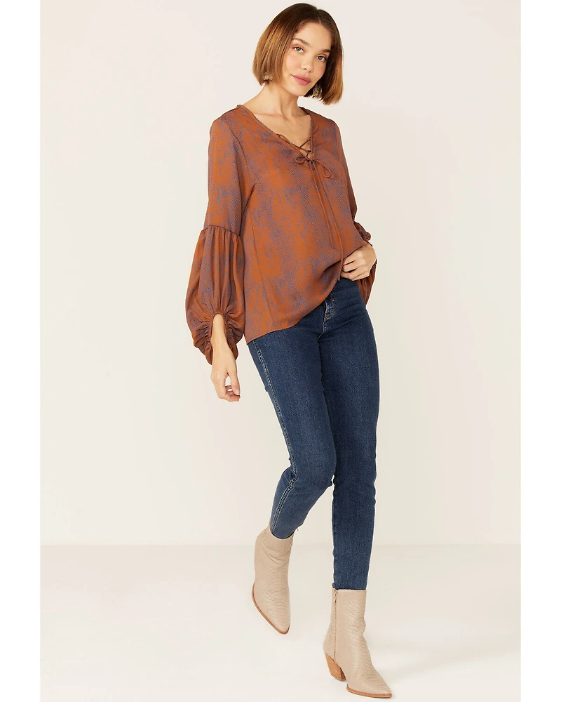 Saints & Hearts Snake Print Tie Front Blouse