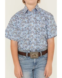 Rock & Roll Boys' Paisley Print Short Sleeve Pearl Snap Stretch Western Shirt