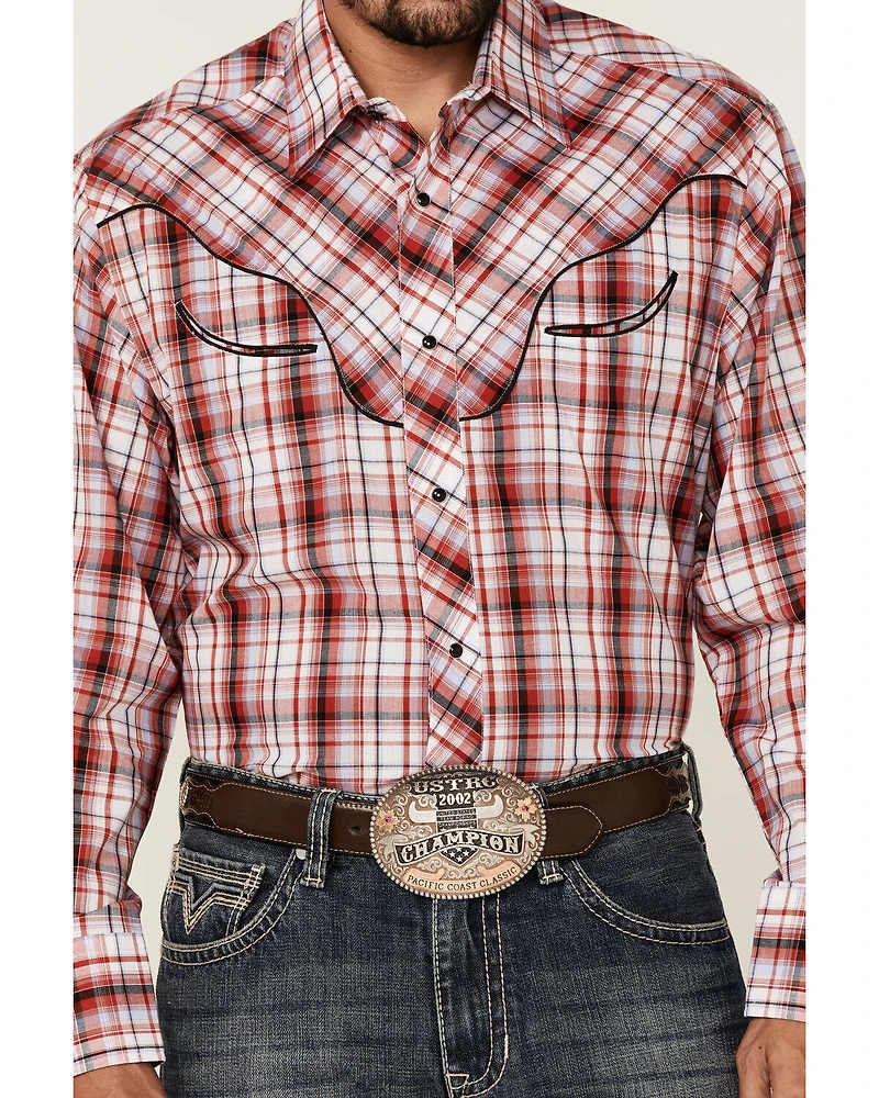 Roper Men's Plaid Print Embroidered Applique Long Sleeve Snap Western Shirt