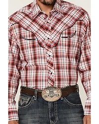 Roper Men's Plaid Print Embroidered Applique Long Sleeve Snap Western Shirt