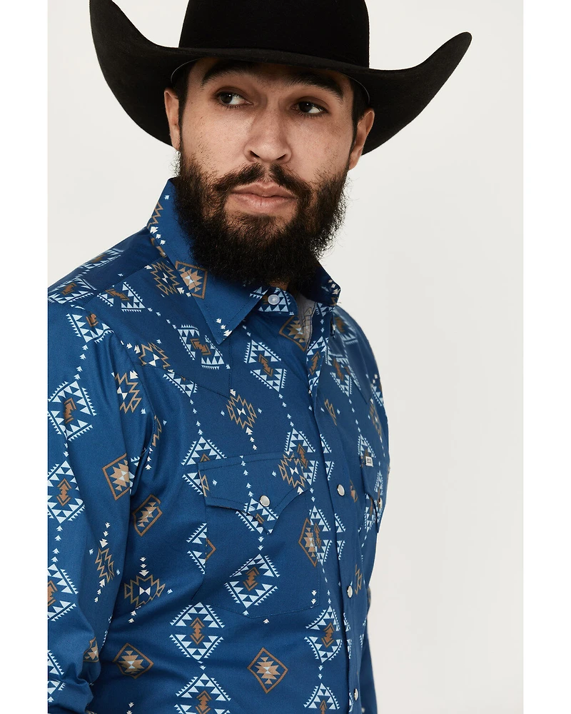 Ely Walker Men's Southwestern Print Long sleeve Pearl Snap Western Shirt