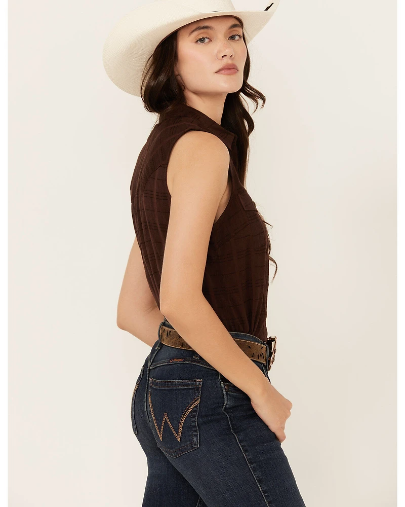 Shyanne Women's Shadow Striped Sleeveless Button-Down Western Shirt