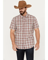 Moonshine Spirit Men's Steel Drum Plaid Print Short Sleeve Western Snap Shirt